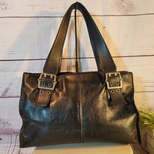 Hype Black Genuine Supple Leather Buckled Satchel/Shoulder/Tote Handbag